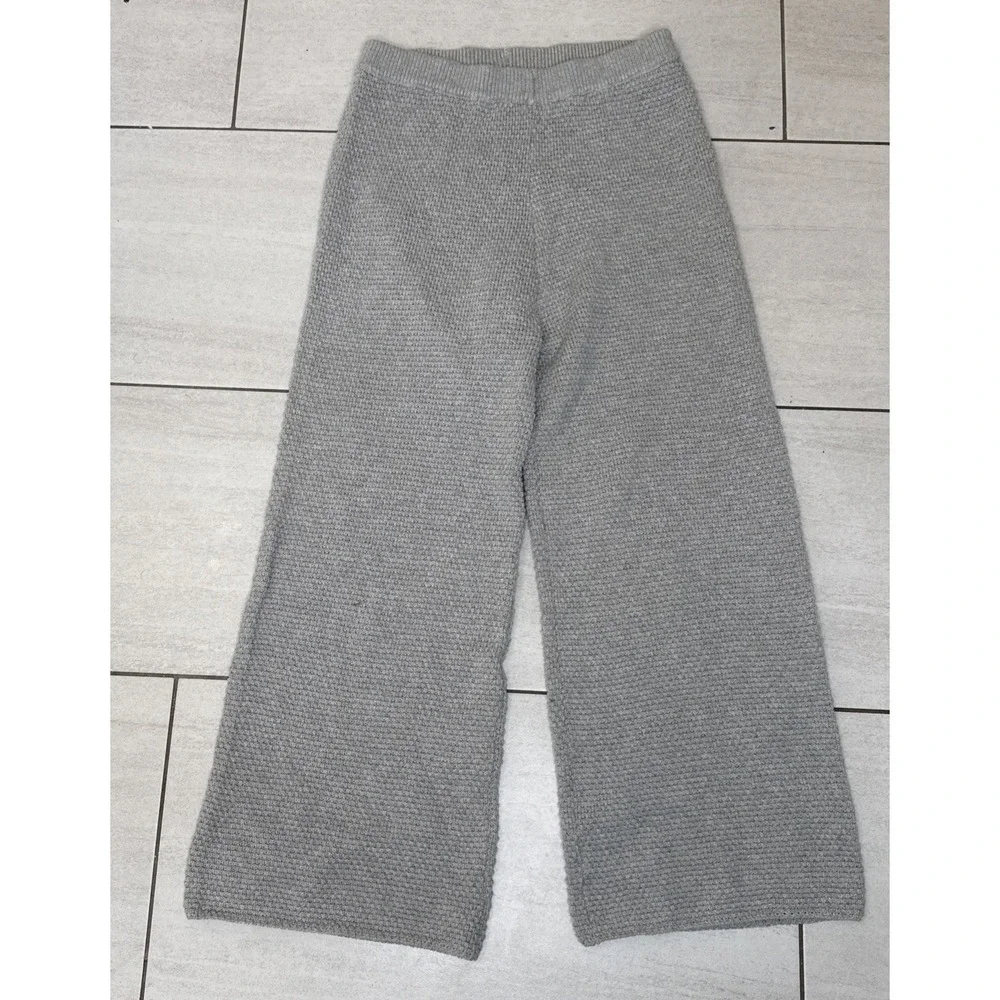 Free People Pants Womens Small Gray FP Beach Waffle Knit  Wide Leg Boho Flare